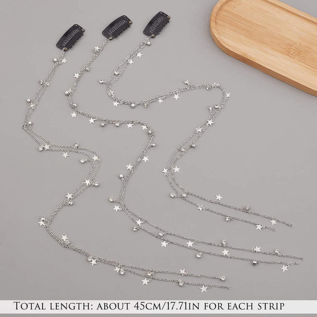 Hair Chain for Braids, Silver Moon Star Hair Jewelry (2Pcs)