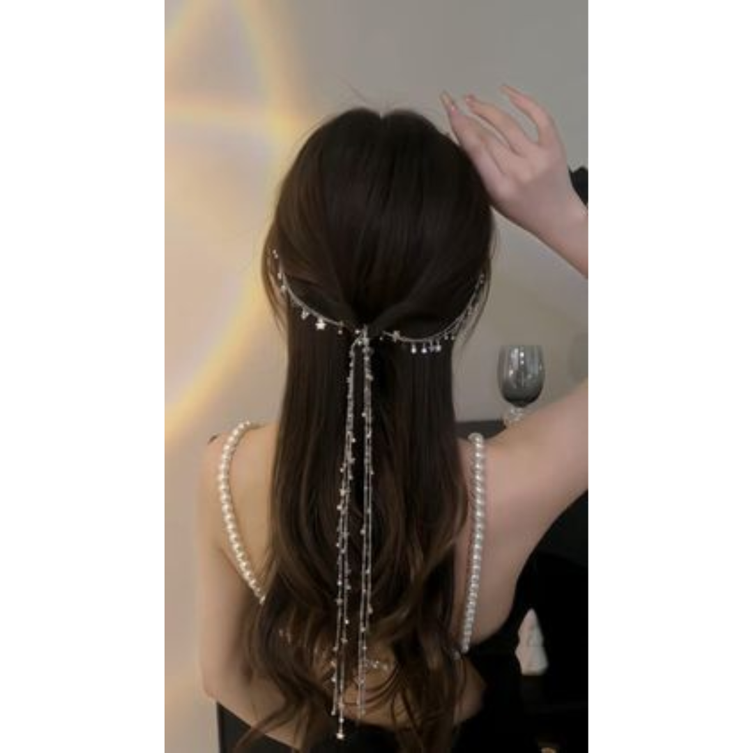 Hair Chain for Braids, Silver Moon Star Hair Jewelry (2Pcs)