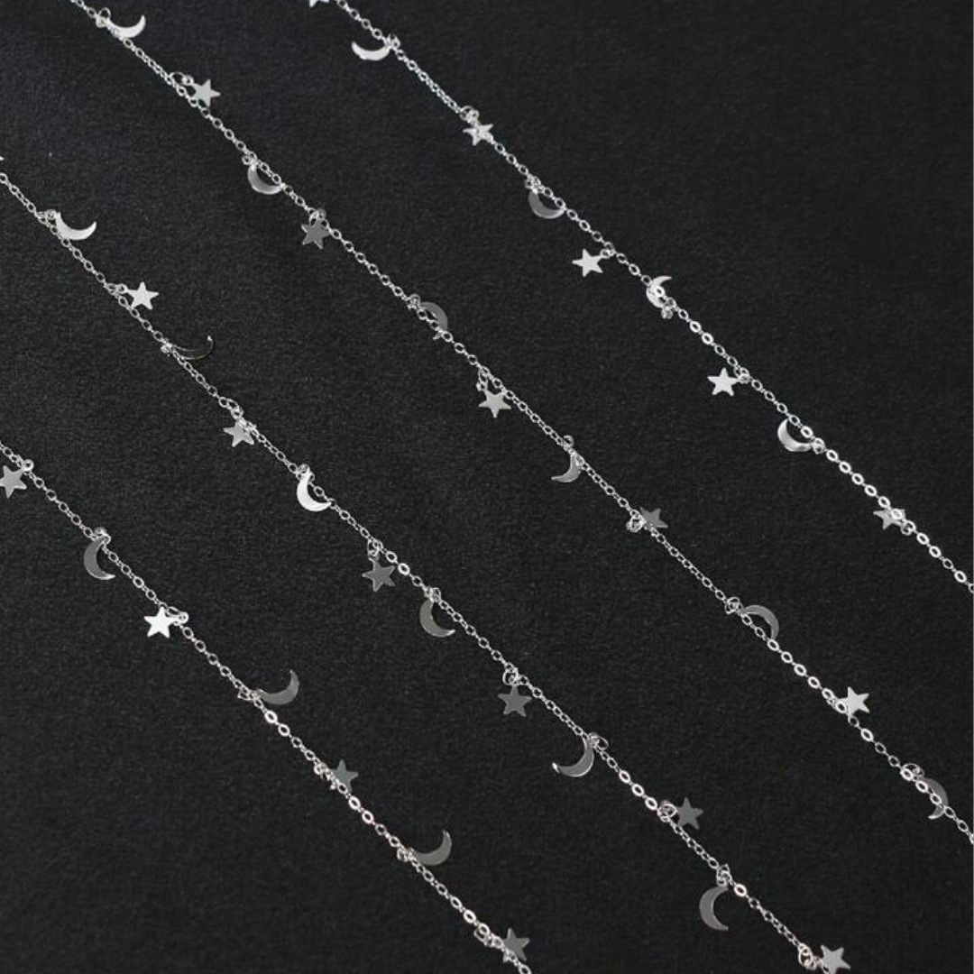 Hair Chain for Braids, Silver Moon Star Hair Jewelry (2Pcs)